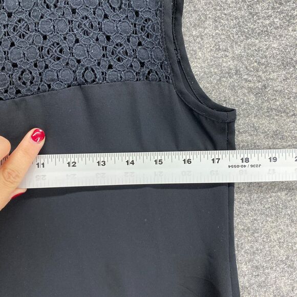 Banana Republic Blouse Women 2 Black Crochet Sleeveless Cotton Crew Neck Casual - Picture 7 of 9